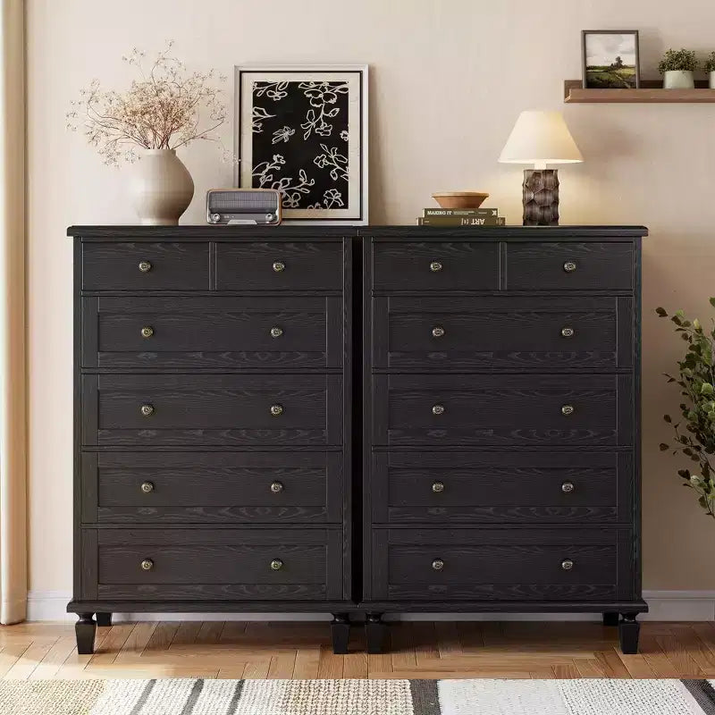 Vintage 6 Drawer Dresser with Tapered Legs, Wood Tall Chest of Drawers for Bedroom, Living Room, Entryway, Distressed Wood Finish
