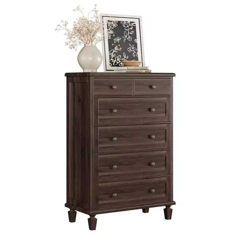 Vintage 6 Drawer Dresser with Tapered Legs, Wood Tall Chest of Drawers for Bedroom, Living Room, Entryway, Distressed Wood Finish