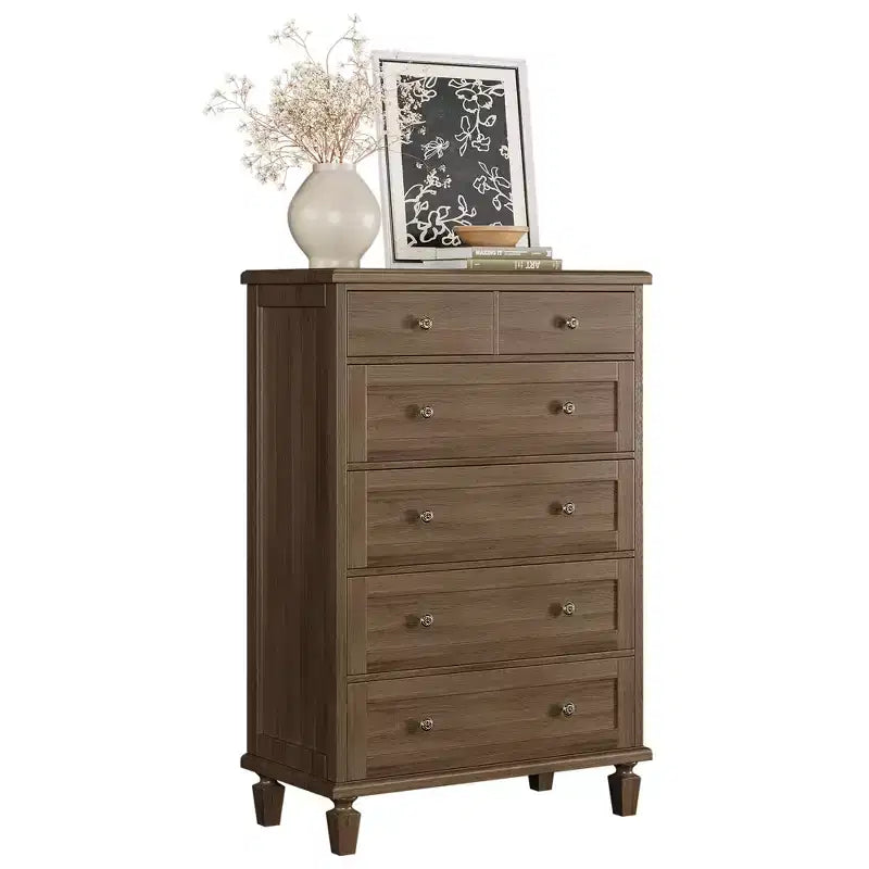 Vintage 6 Drawer Dresser with Tapered Legs, Wood Tall Chest of Drawers for Bedroom, Living Room, Entryway, Distressed Wood Finish