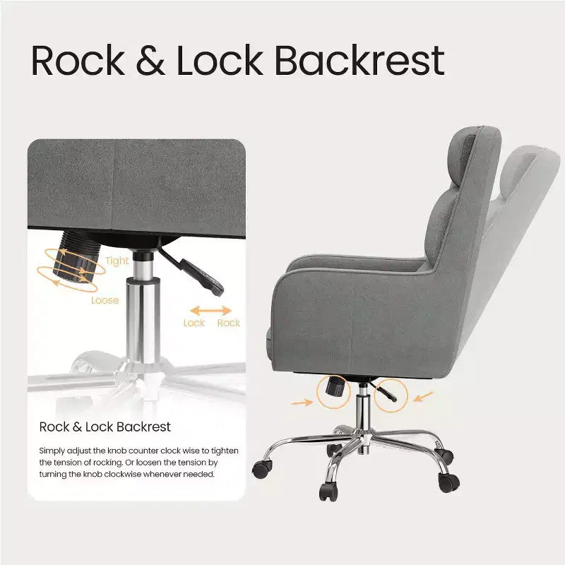 Adjustable Office Chair with 360 Swivel, Premium Chenille Upholstery, Spring-Foam Cushion, and Quiet Rollerblade Casters
