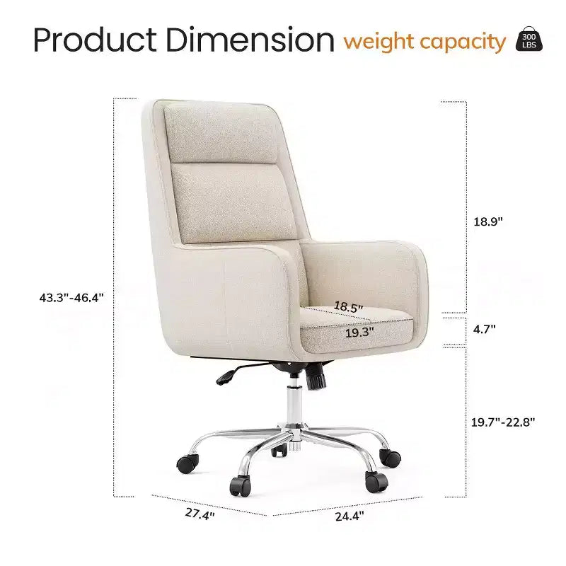 Adjustable Office Chair with 360 Swivel, Premium Chenille Upholstery, Spring-Foam Cushion, and Quiet Rollerblade Casters