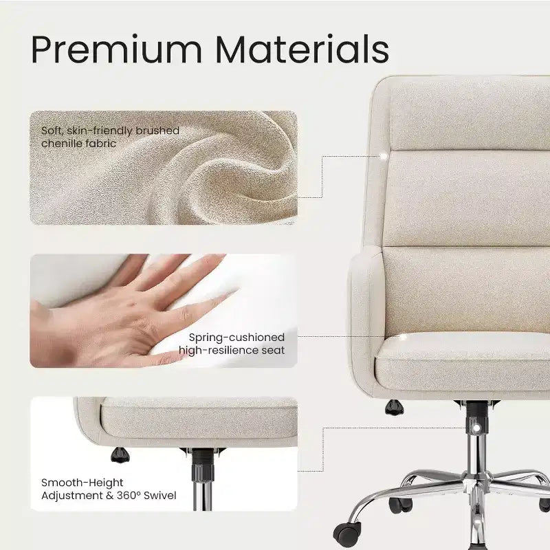 Adjustable Office Chair with 360 Swivel, Premium Chenille Upholstery, Spring-Foam Cushion, and Quiet Rollerblade Casters