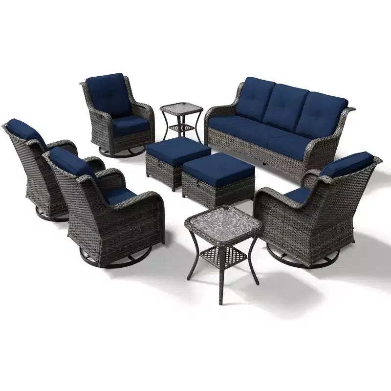 Ensemble de salon d'extérieur UPTIOT Premium : canapé 3 places, 4 fauteuils pivotants, 2 poufs et tables d'appoint