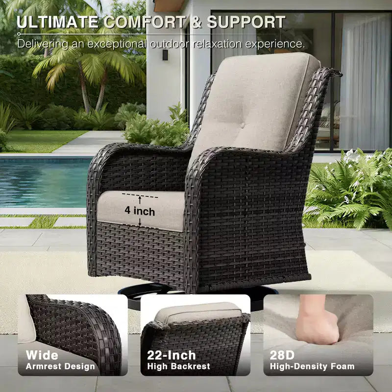 Ensemble de salon d'extérieur UPTIOT Premium : canapé 3 places, 4 fauteuils pivotants, 2 poufs et tables d'appoint