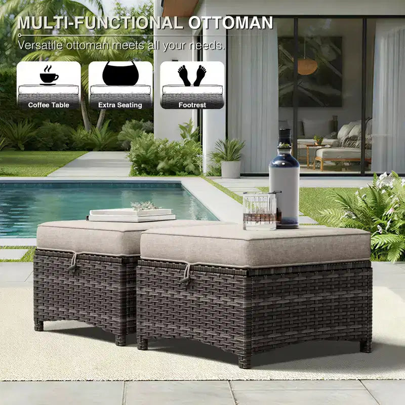 Ensemble de salon d'extérieur UPTIOT Premium : canapé 3 places, 4 fauteuils pivotants, 2 poufs et tables d'appoint