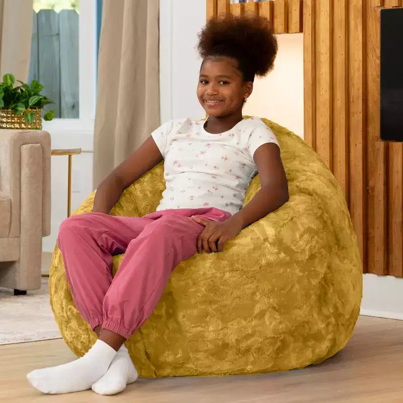 Lil' Cuddler Cocoon Jr Kids Faux Fur Bean Bag Crash Pad & Lounger