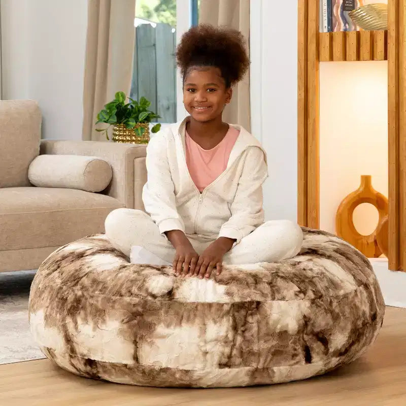 Lil' Cuddler Cocoon Jr Kids Faux Fur Bean Bag Crash Pad & Lounger