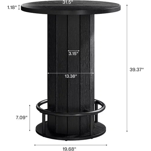 39.4" Round Bar Table, Wood Bistro Pub Table with Metal Ring Footrest for Dining, Coffee, Living Room, Small Space, Black