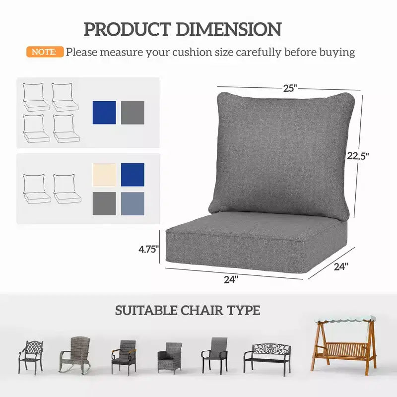 4 coussins de chaise de patio avec assise et dossier, ensemble de coussins de rechange résistants à la décoloration