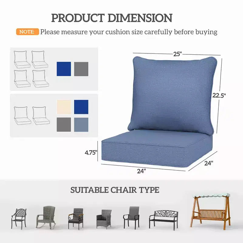 4 coussins de chaise de patio avec assise et dossier, ensemble de coussins de rechange résistants à la décoloration