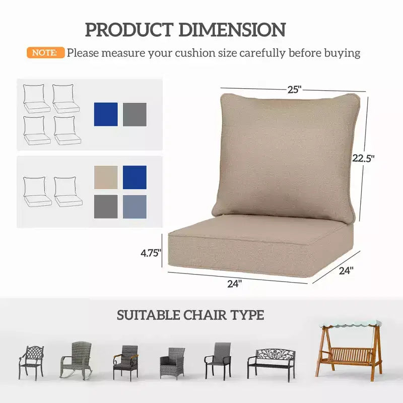 4 coussins de chaise de patio avec assise et dossier, ensemble de coussins de rechange résistants à la décoloration