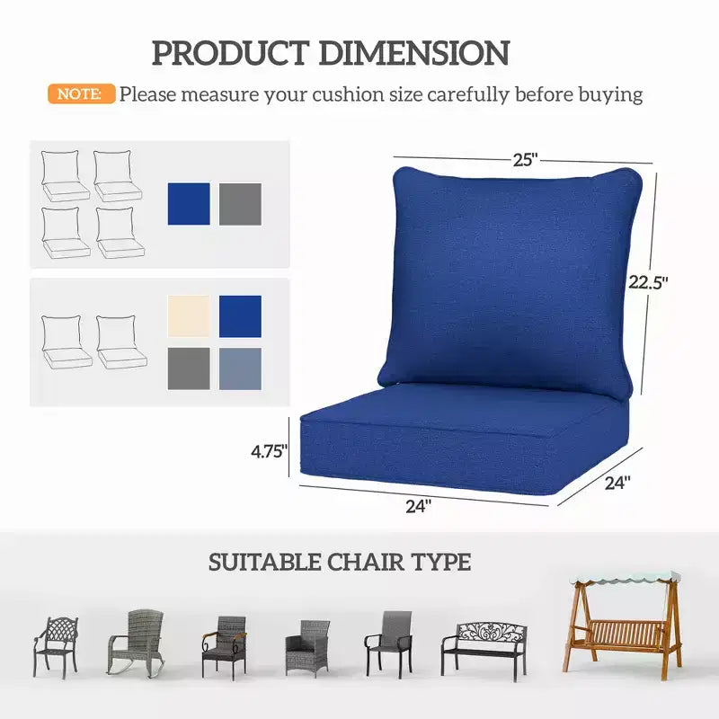 4 coussins de chaise de patio avec assise et dossier, ensemble de coussins de rechange résistants à la décoloration