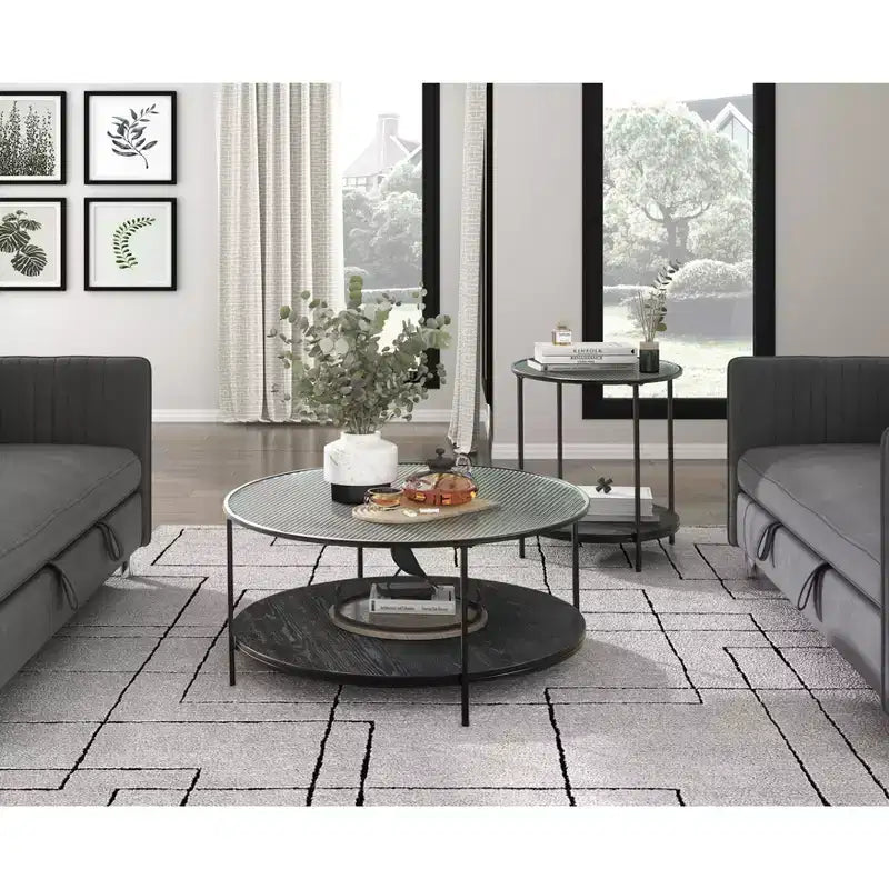 GDFStudio Carson Ensemble table basse et table d'appoint rondes modernes en métal 2 pièces avec plateau en verre