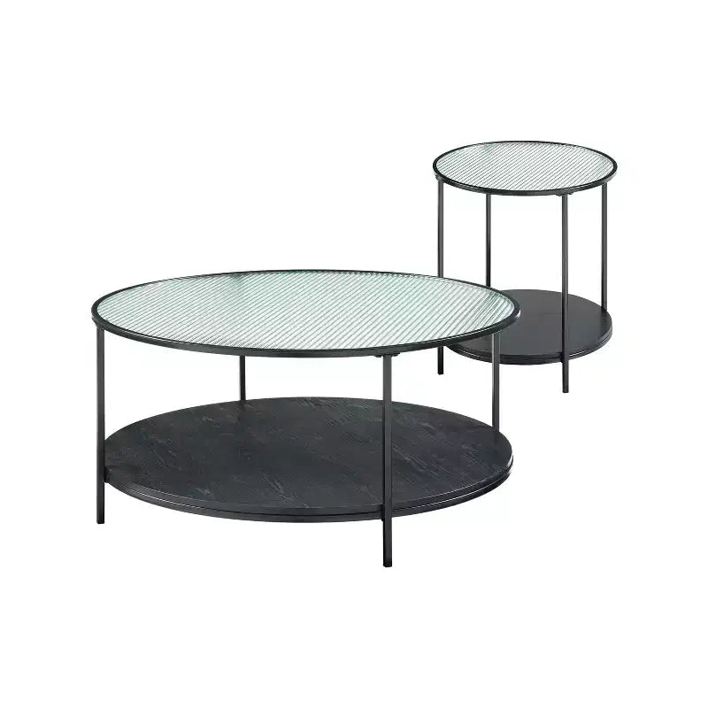 GDFStudio Carson Ensemble table basse et table d'appoint rondes modernes en métal 2 pièces avec plateau en verre