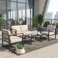 4-Piece Patio Furniture Set - Outdoor Conversation Set with 2 Chairs & Coffee Table, Beige Cushions for Pool Garden Balcony