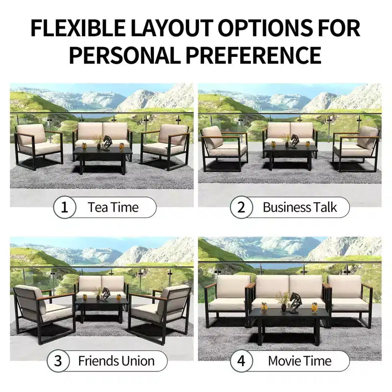 Ensemble de mobilier de jardin 4 pièces - Salon de jardin d'extérieur avec 2 chaises et table basse, coussins beiges pour piscine, jardin, balcon