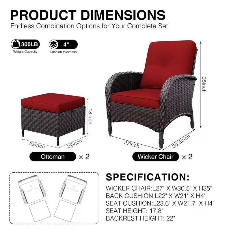 Ensemble de patio extérieur UPTIOT : 2 chaises en osier et 2 poufs pour un confort et une durabilité ultimes