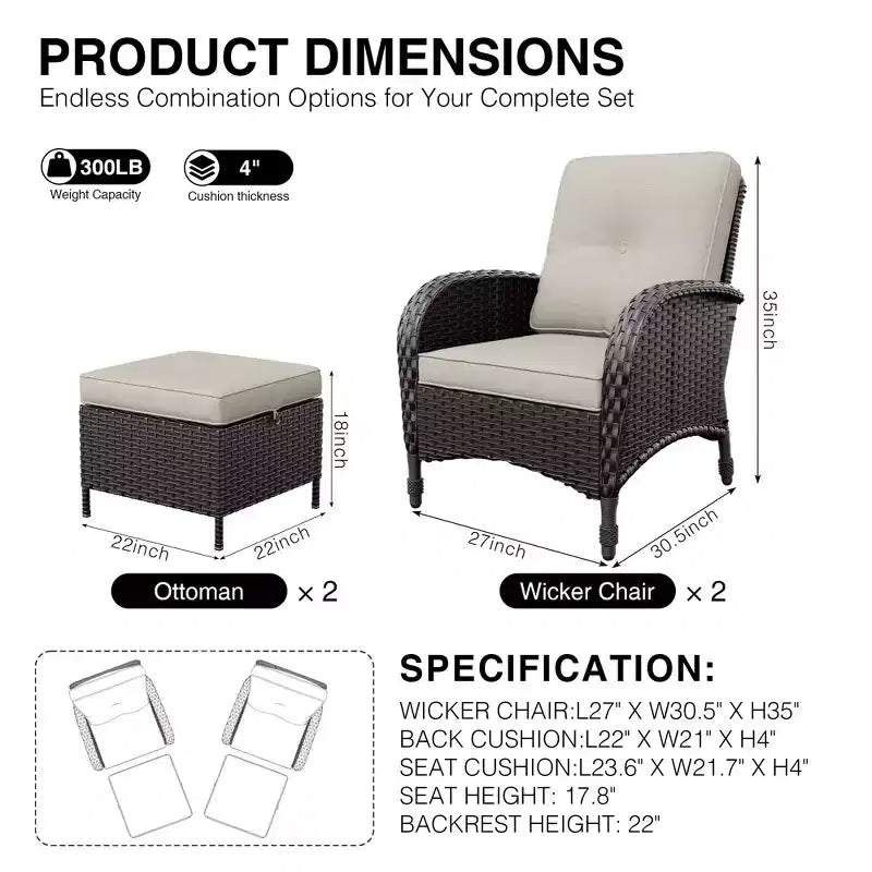 Ensemble de patio extérieur UPTIOT : 2 chaises en osier et 2 poufs pour un confort et une durabilité ultimes