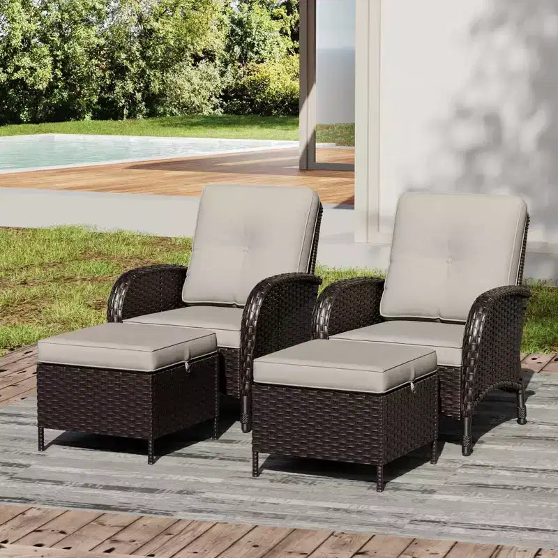 UPTIOT Outdoor Patio Set: 2 Wicker Chairs & 2 Ottomans for Ultimate Comfort and Durability