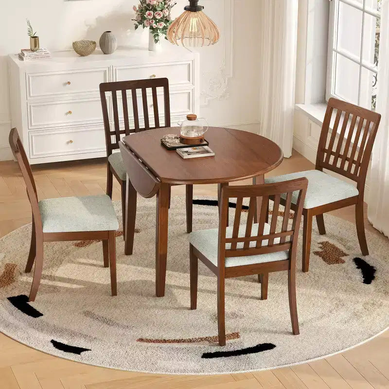 Ensemble de salle à manger rond GDFStudio Turner 5 pièces avec 1 table de salle à manger pliante en bois et 4 chaises rembourrées