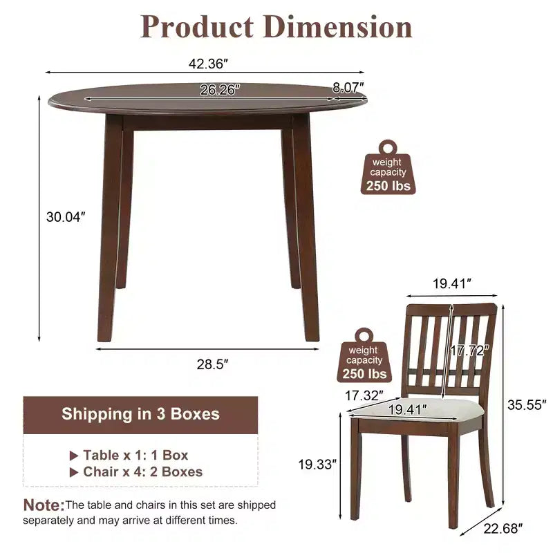 Ensemble de salle à manger rond GDFStudio Turner 5 pièces avec 1 table de salle à manger pliante en bois et 4 chaises rembourrées
