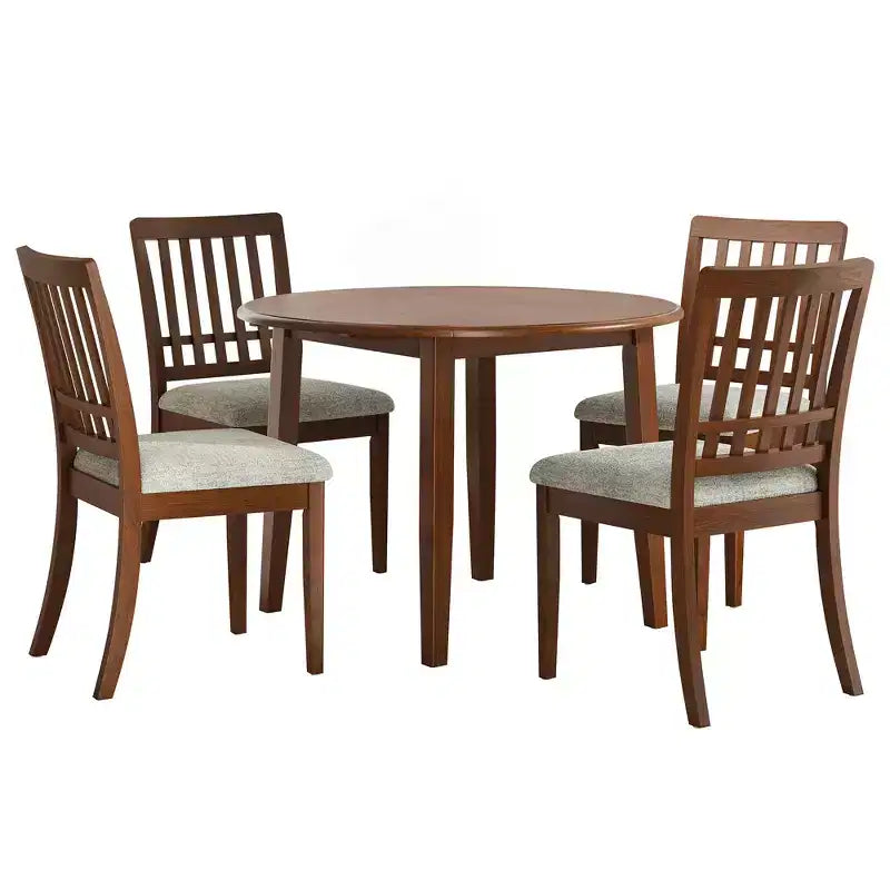 Ensemble de salle à manger rond GDFStudio Turner 5 pièces avec 1 table de salle à manger pliante en bois et 4 chaises rembourrées