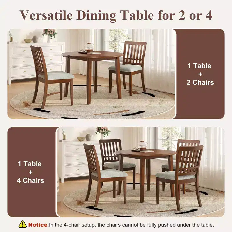 Ensemble de salle à manger rond GDFStudio Turner 5 pièces avec 1 table de salle à manger pliante en bois et 4 chaises rembourrées