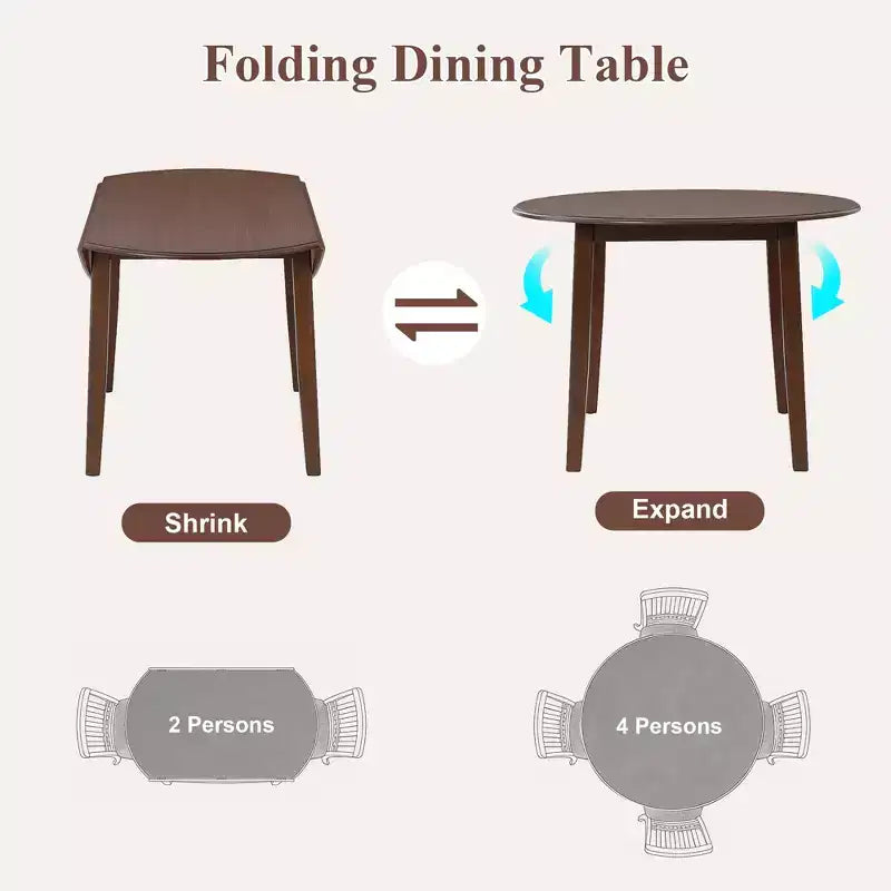 Ensemble de salle à manger rond GDFStudio Turner 5 pièces avec 1 table de salle à manger pliante en bois et 4 chaises rembourrées