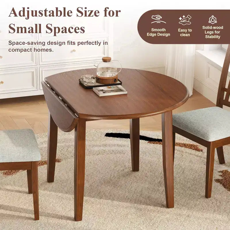 Ensemble de salle à manger rond GDFStudio Turner 5 pièces avec 1 table de salle à manger pliante en bois et 4 chaises rembourrées