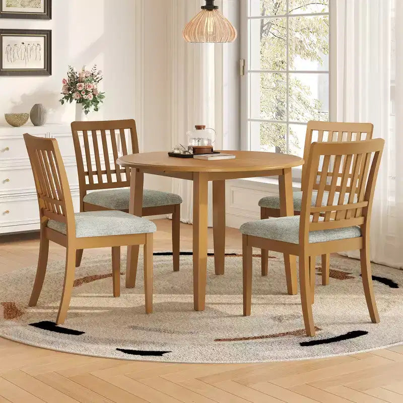 Ensemble de salle à manger rond GDFStudio Turner 5 pièces avec 1 table de salle à manger pliante en bois et 4 chaises rembourrées