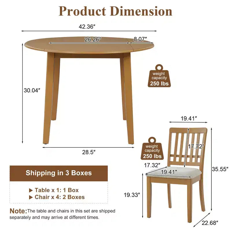 Ensemble de salle à manger rond GDFStudio Turner 5 pièces avec 1 table de salle à manger pliante en bois et 4 chaises rembourrées