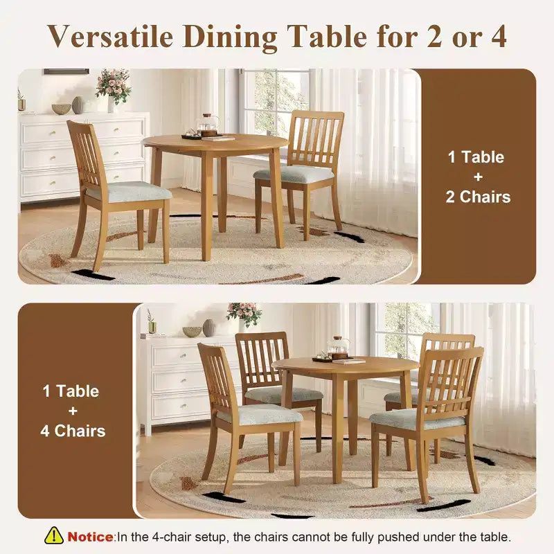 Ensemble de salle à manger rond GDFStudio Turner 5 pièces avec 1 table de salle à manger pliante en bois et 4 chaises rembourrées