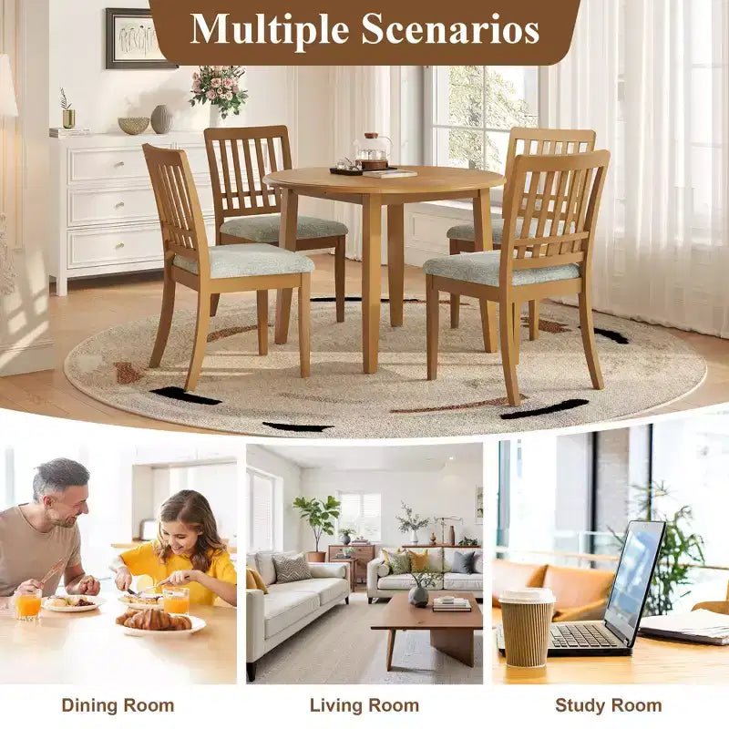 Ensemble de salle à manger rond GDFStudio Turner 5 pièces avec 1 table de salle à manger pliante en bois et 4 chaises rembourrées