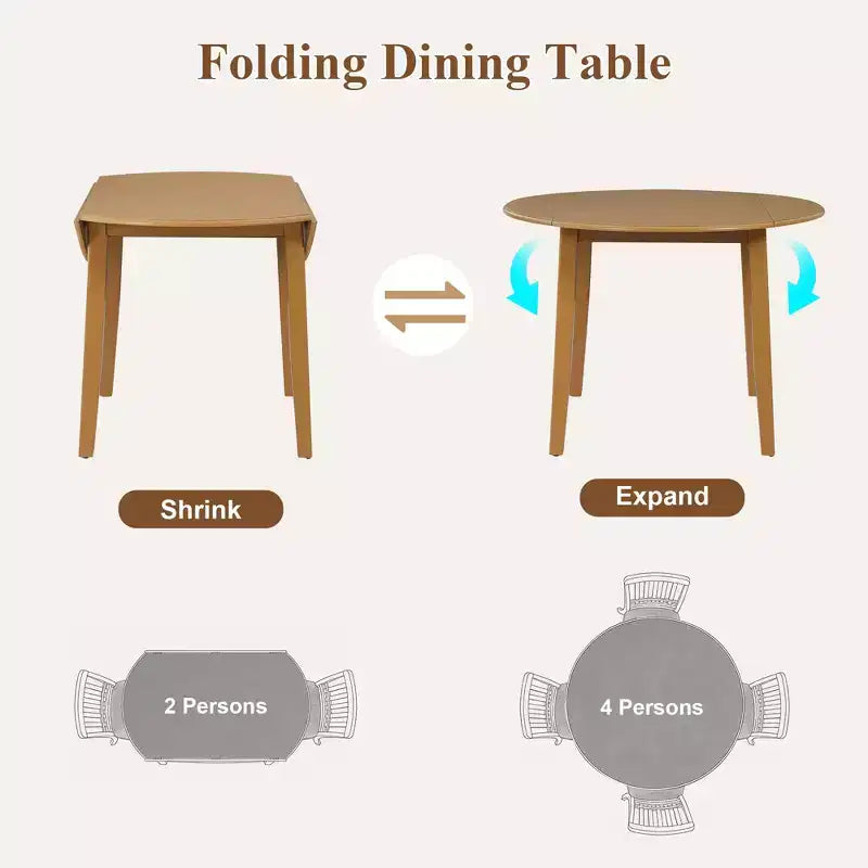 Ensemble de salle à manger rond GDFStudio Turner 5 pièces avec 1 table de salle à manger pliante en bois et 4 chaises rembourrées