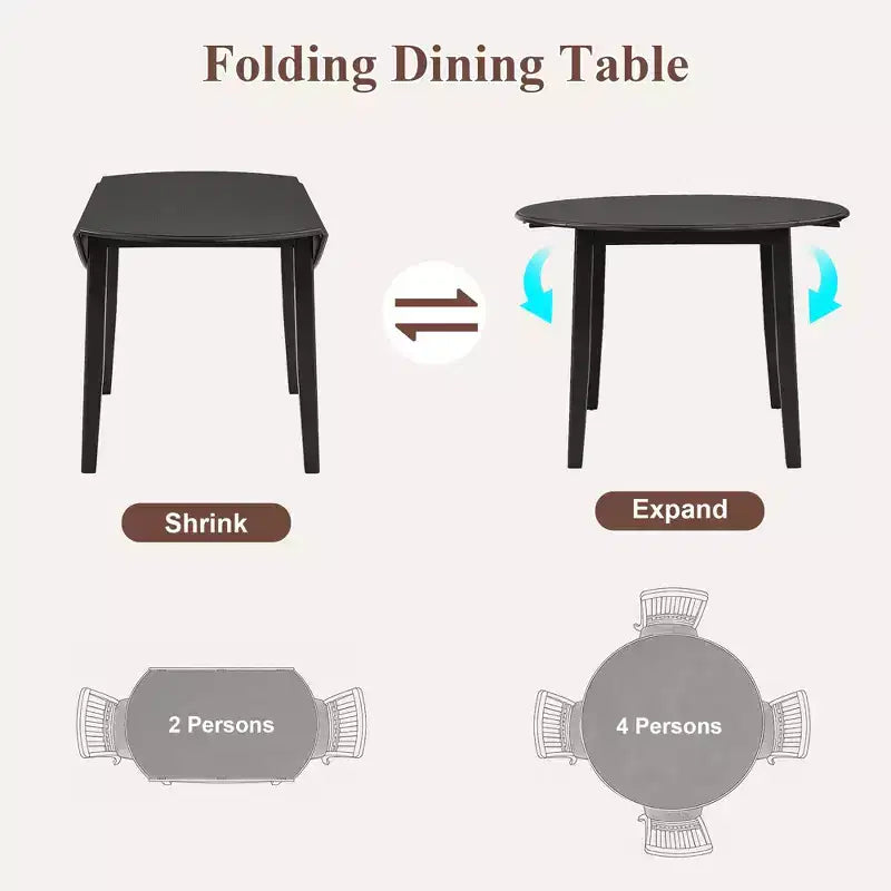 Ensemble de salle à manger rond GDFStudio Turner 5 pièces avec 1 table de salle à manger pliante en bois et 4 chaises rembourrées