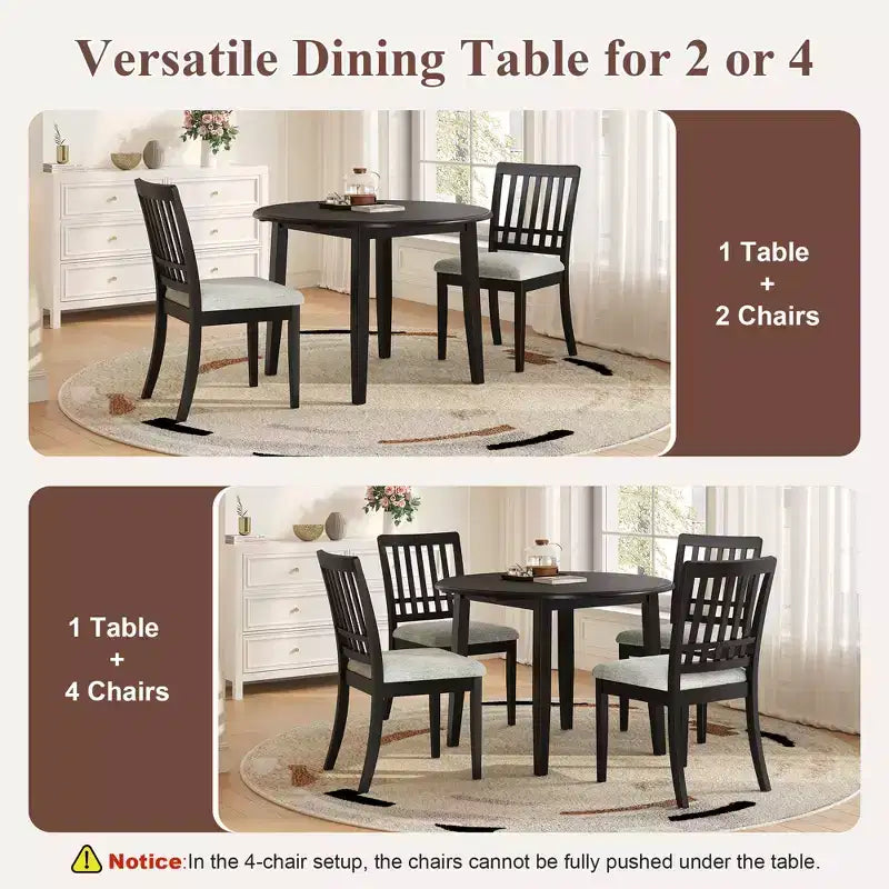 Ensemble de salle à manger rond GDFStudio Turner 5 pièces avec 1 table de salle à manger pliante en bois et 4 chaises rembourrées