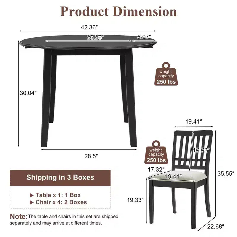 Ensemble de salle à manger rond GDFStudio Turner 5 pièces avec 1 table de salle à manger pliante en bois et 4 chaises rembourrées