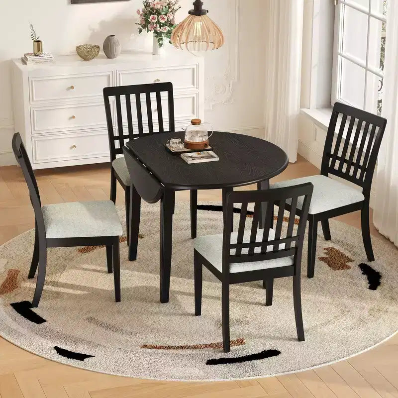 Ensemble de salle à manger rond GDFStudio Turner 5 pièces avec 1 table de salle à manger pliante en bois et 4 chaises rembourrées