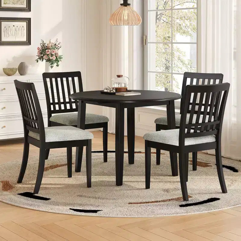 Ensemble de salle à manger rond GDFStudio Turner 5 pièces avec 1 table de salle à manger pliante en bois et 4 chaises rembourrées