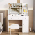 White Makeup Vanity Desk with Mirror and Lights Vanity Set with Stool 3 Color Lighted Mirror Dressing Table with Power Outlet and Drawers Cabinet