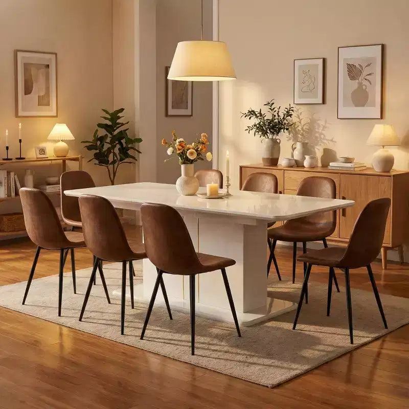 Ensemble de salle à manger 7 pièces FurnitureR pour 6 personnes, table à manger moderne en MDF avec 6 chaises rembourrées en suède, ensemble de table de cuisine et salle à manger avec pieds en métal pour la maison