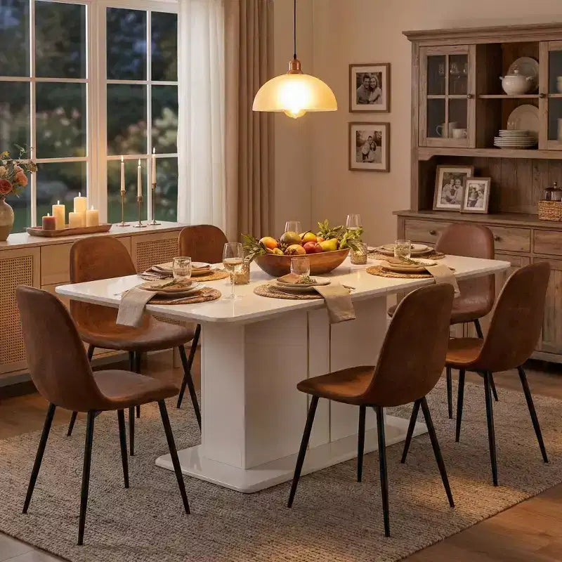 Ensemble de salle à manger 7 pièces FurnitureR pour 6 personnes, table à manger moderne en MDF avec 6 chaises rembourrées en suède, ensemble de table de cuisine et salle à manger avec pieds en métal pour la maison