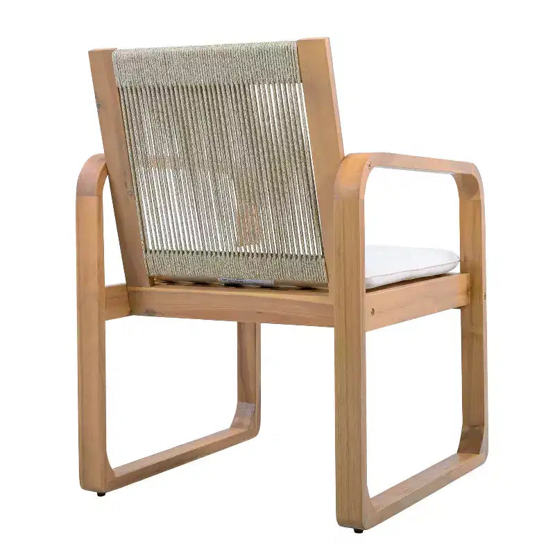 Ensemble de salle à manger d'extérieur ModernLuxe 5/7 pièces, table en bois d'acacia 71" avec coussins + 6 chaises de salle à manger à dossier en corde, finition teck clair