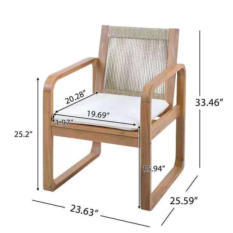 Ensemble de salle à manger d'extérieur ModernLuxe 5/7 pièces, table en bois d'acacia 71" avec coussins + 6 chaises de salle à manger à dossier en corde, finition teck clair