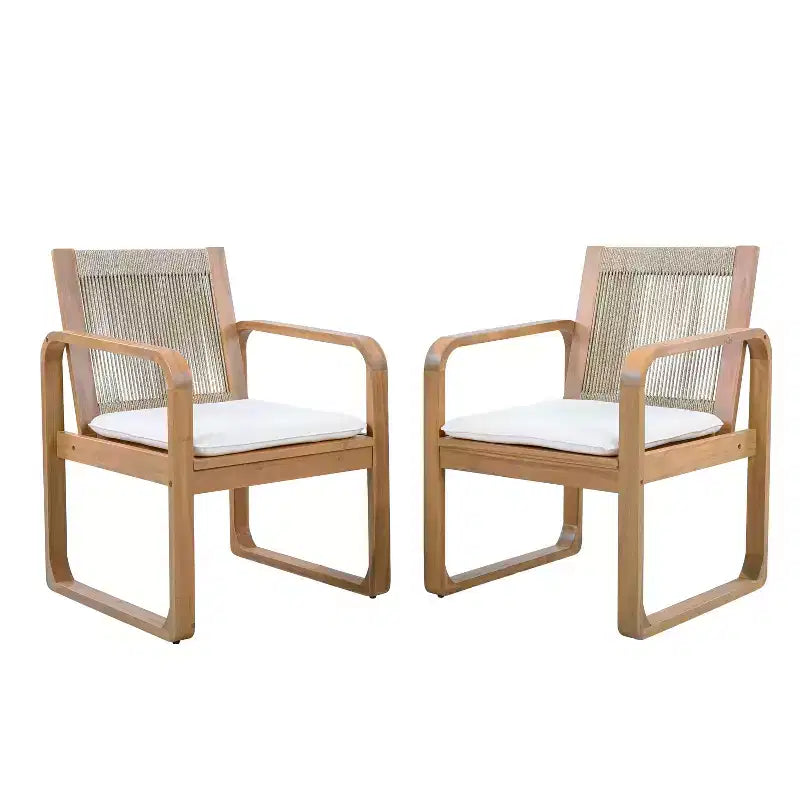 Ensemble de salle à manger d'extérieur ModernLuxe 5/7 pièces, table en bois d'acacia 71" avec coussins + 6 chaises de salle à manger à dossier en corde, finition teck clair