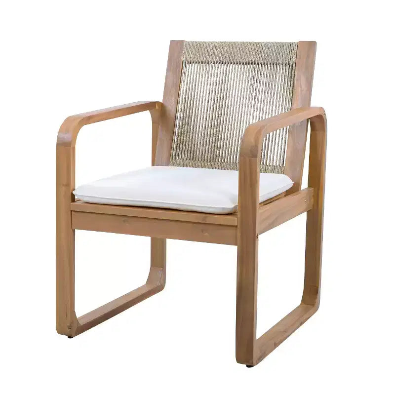 Ensemble de salle à manger d'extérieur ModernLuxe 5/7 pièces, table en bois d'acacia 71" avec coussins + 6 chaises de salle à manger à dossier en corde, finition teck clair