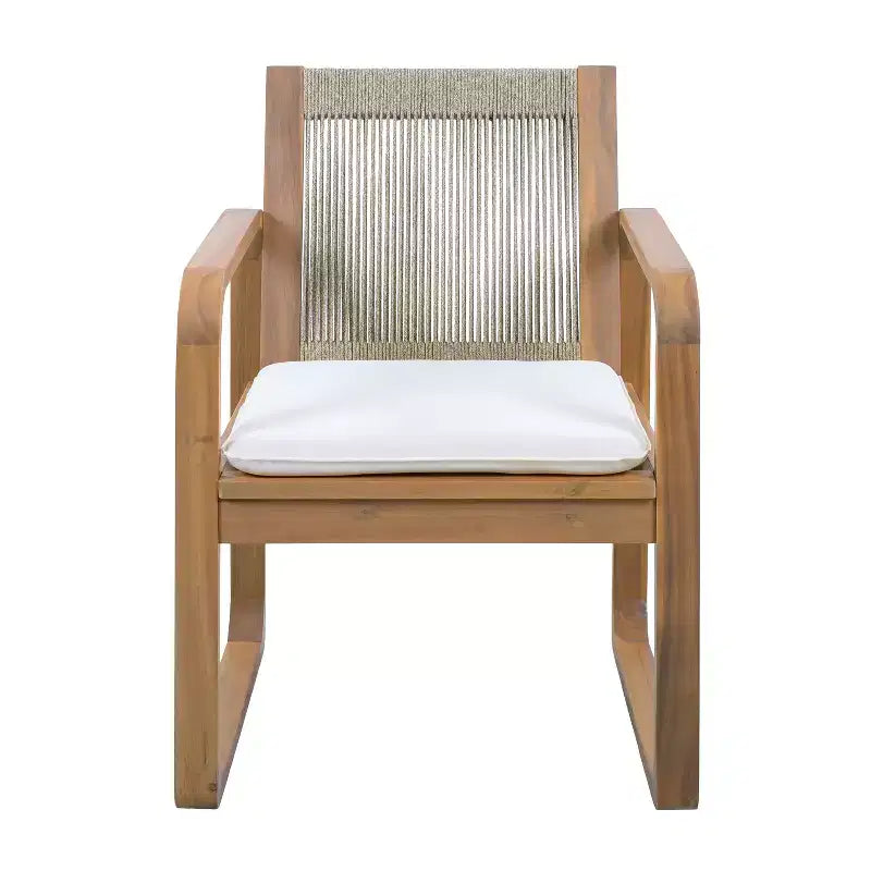 Ensemble de salle à manger d'extérieur ModernLuxe 5/7 pièces, table en bois d'acacia 71" avec coussins + 6 chaises de salle à manger à dossier en corde, finition teck clair