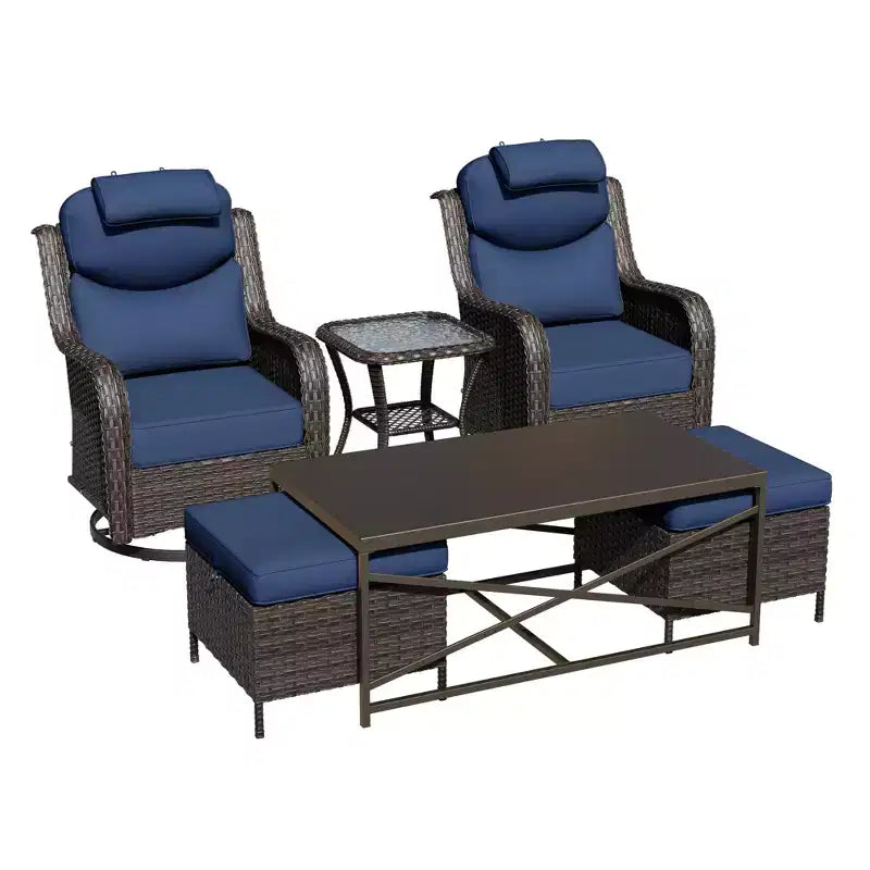 Ensemble de chaises à bascule pivotantes d'extérieur UPTIOT avec poufs convertibles et table basse pour un confort de patio