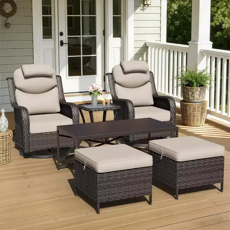 Ensemble de chaises à bascule pivotantes d'extérieur UPTIOT avec poufs convertibles et table basse pour un confort de patio