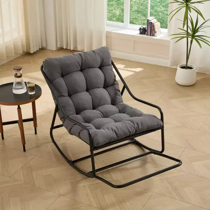 NAYSAYE Outdoor Rocking Chair Patio Lounge Chair with Ottoman Cushioned Reading Chair for Porch Living Room, Gray, 45.67*25.93*32.28